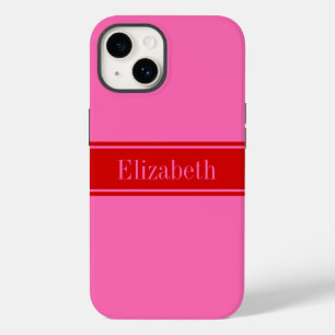 DIY-Farben Hot Pink, rotes Band Namensmonogramm S Case-Mate iPhone 14 Hülle