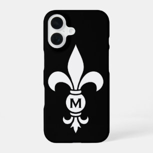 DIY-Farben Monogramm Fleur De Lis Schwarz & Weiß iPhone 16 Hülle