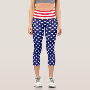 DIY-Farben Sterne Streifen Rot Weiß Marineblau Capri Leggings