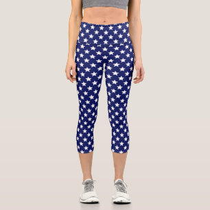 DIY-Farben Sterne Weiß Marineblau Capri Leggings