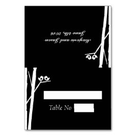 DIY Fold Tented Platzkarten Birchtree Birds Black Tischnummer