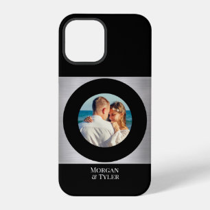 DIY-Foto & Namen von Paaren Schwarzer Kreis Silber iPhone 12 Pro Hülle