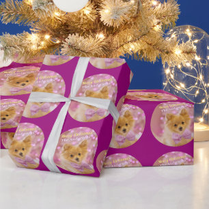 DIY Frohe Weihnachten & Name, Süßer Hund, Rotviole Geschenkpapier