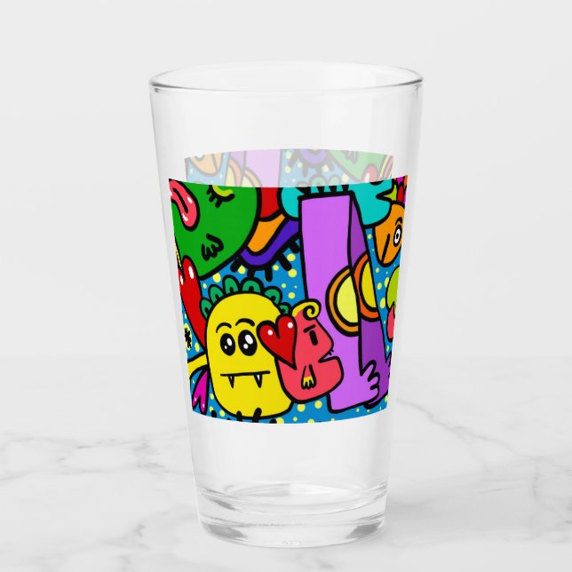 DIY HAPPY MONSTER CRITTER DOODLE Glass Glas (Vorderseite)
