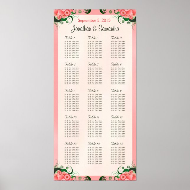 DIY Hibiskus Pink 15 Hochzeitstische Sitzkarten Poster (Vorne)