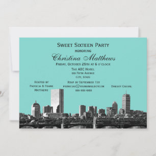 DIY-Hintergrundfarbe Boston Skyline #2BW Sweet 16 Einladung
