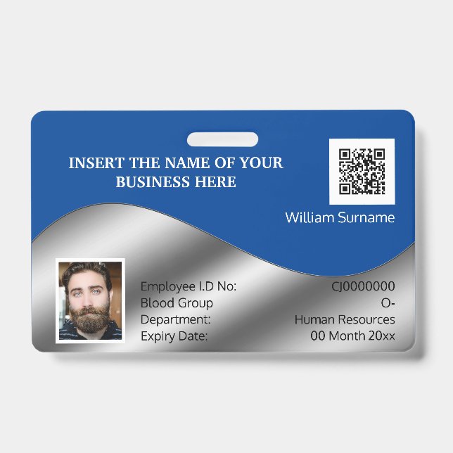 DIY ID card Imitate silber blau | Foto-Logo-Vorlag Ausweis (Vorderseite)