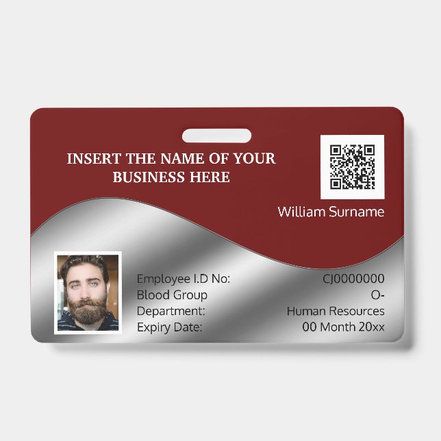 DIY ID card Imitate Silber-Maroon-Foto Logo-Vorlag Ausweis (Vorderseite)