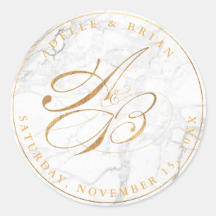 DIY-Imitate Goldkalligraphie Monogramme/Weißmarmor Runder Aufkleber