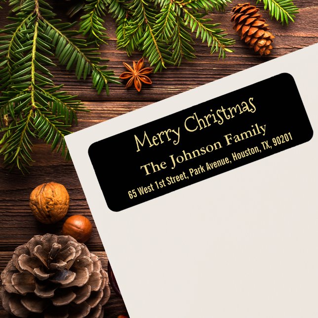 DIY Imitats Gold Black Frohe Weihnachtsfeier Rücks (DIY Faux Gold Black Merry Christmas Return Address Label)