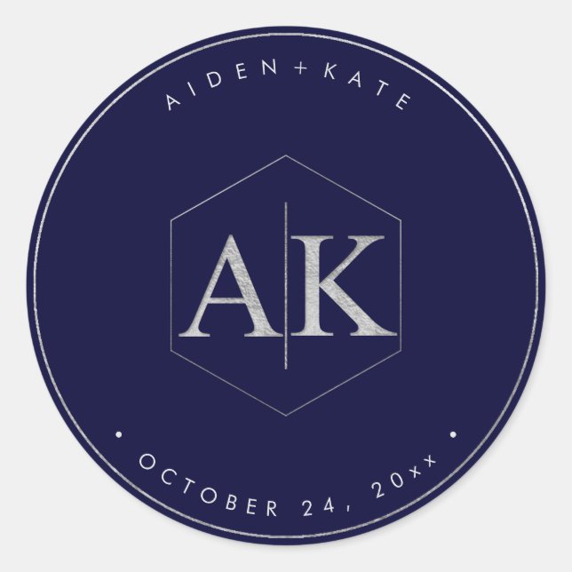 DIY Imitats Silver Monogram Runder Aufkleber (Vorderseite)