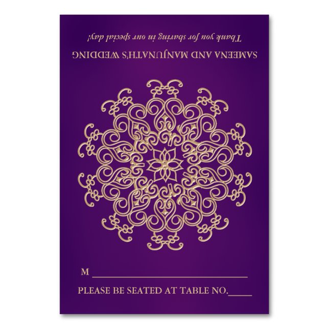 DIY Lila Gold Indian Zelt Style Sitzplatz Tischnummer (Vorderseite)