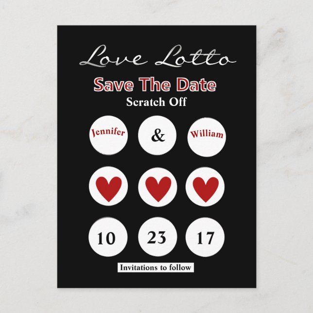 DIY Lotto Scratch Off Save the Date Postkarte (Vorderseite)