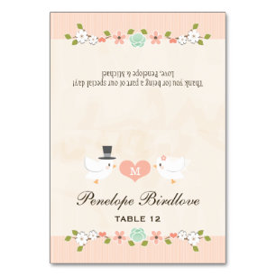 DIY Mit Monogramm Blush Love Birds Zelt-Platzkarte Tischnummer