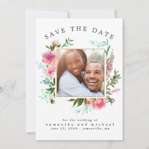 DIY Modern Foto Pink Floral Wasserfarbe Pey Save The Date