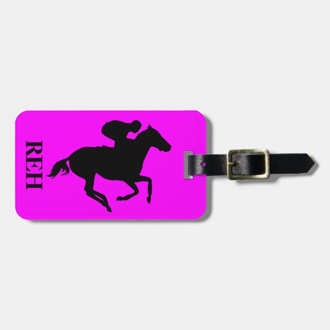 DIY Monogram Black Race Pferd auf beliebiger Farbe Gepäckanhänger (Vorderseite horizontal)