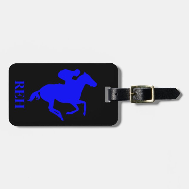 DIY Monogram Blue Race Pferd auf beliebiger Farbe Gepäckanhänger (Vorderseite horizontal)