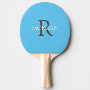 DIY Monogram & Name, Grau & Weiß Text, Sky Blue Tischtennis Schläger
