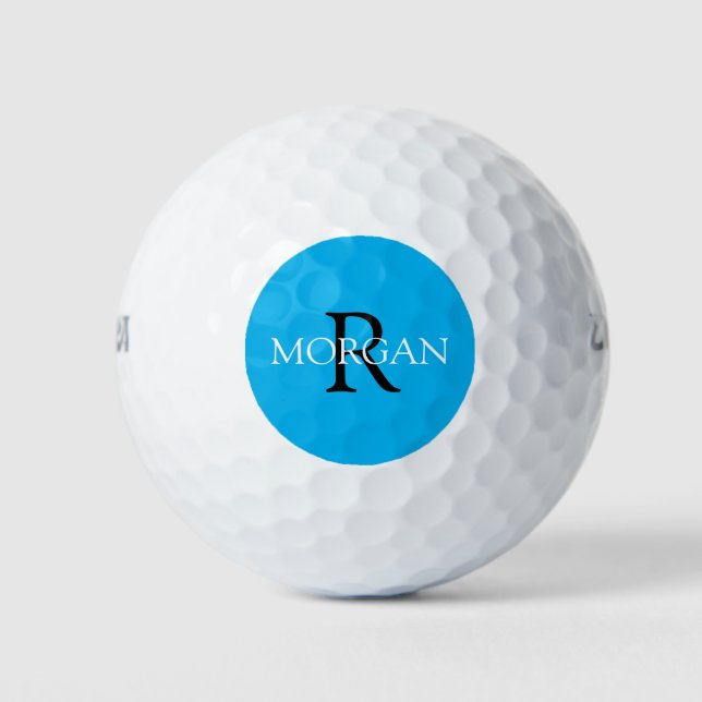 DIY Monogram & Name, Schwarz & Weiß Text, Sky Blue Golfball (Vorderseite)