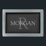 DIY Monogram & Name, trendy Black mit grauem Text Rechteckige Gürtelschnalle<br><div class="desc">Personalisieren Sie Ihre Monogramm und Ihren Namen im grauen Text. Dieses einfache klassische Design wird sicher Aufmerksamkeit bekommen.</div>