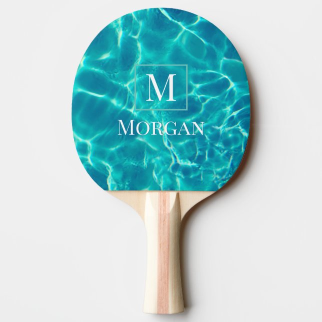 DIY Monogram & Name White Aquamarin Frame Sw Pool  Tischtennis Schläger (Rückseite)