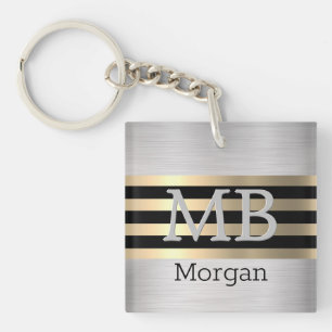 DIY Monogram & Name, Yel Gold/Black Brushsilber Schlüsselanhänger