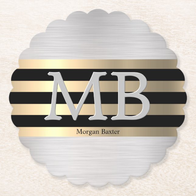 DIY Monogram & Name, Yel Gold gebürsteter Stahl Sc Untersetzer (Vorderseite)