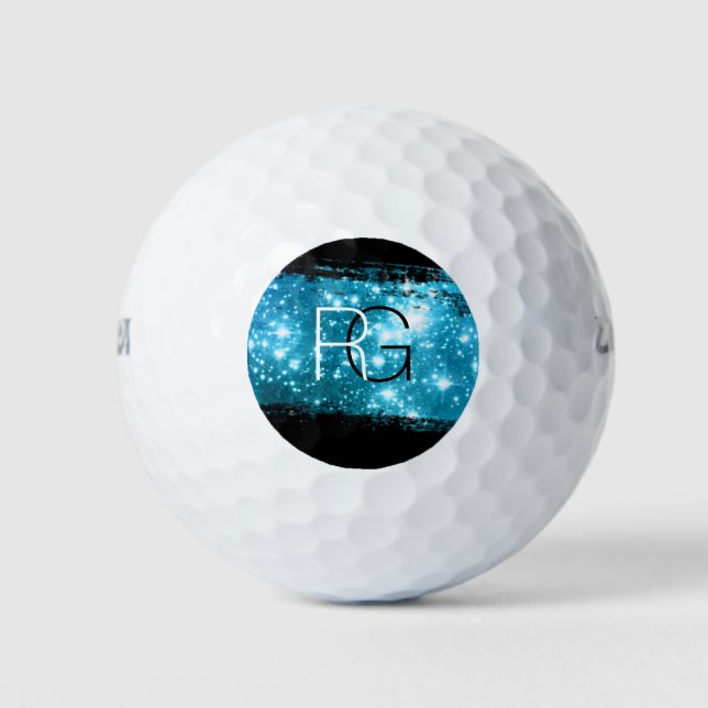 DIY Monogram White & Black, Stardust Brush Stroke Golfball (Vorderseite)