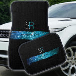 DIY Monogram White & Blue, Stardust Brush Stroke Autofußmatte<br><div class="desc">Personalisieren Sie Ihr Monogramm in Weiß und Blau Schrift auf einem schönen Stardust Brush Stroke auf schwarzen Hintergrund. Dieses Design wird sicher Aufmerksamkeit bekommen.</div>