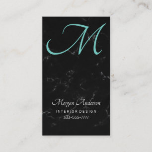 DIY-Monogramm, Elegant, schwarzer Marmor & Türkis Visitenkarte