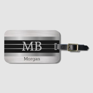 DIY-Monogramm/Name Bk/Silberstreifen Gebürstetes S Gepäckanhänger