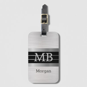 DIY-Monogramm/Name Bk/Silberstreifen Gebürstetes S Gepäckanhänger
