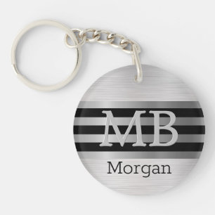 DIY-Monogramm/Name Bk/Silberstreifen Gebürstetes S Schlüsselanhänger