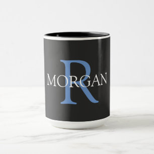 DIY-Monogramm & Name, Schwarz, Blau & Weiß Tasse