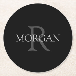DIY-Monogramm & Name, Trendiges Schwarz mit grauem Runder Pappuntersetzer