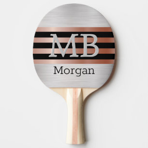DIY Monogramm und Name, BK/Rose Goldstreifen, Silb Tischtennis Schläger