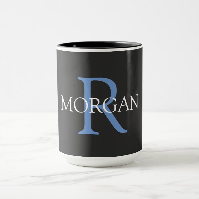 DIY Monogramm und Name, schwarz, blau und weiß Tasse (Zentrum)
