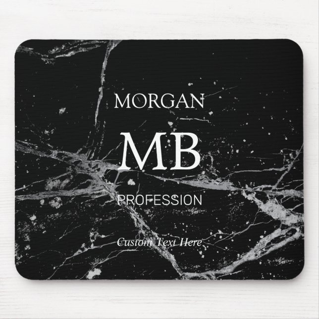 DIY Name Initials Professionals, Black & Gray Marm Mousepad (Vorne)
