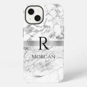 DIY Name & Monogram Schwarzer Text, Weiß & Grauer iPhone 13 Hülle