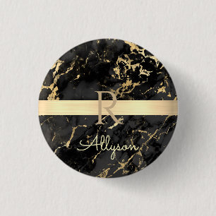 DIY Name & Monogramm, Goldbar, Schwarz & Goldmarmo Button