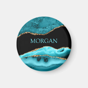 DIY Name, Schwarz, Gold & Teal Achat Magnet