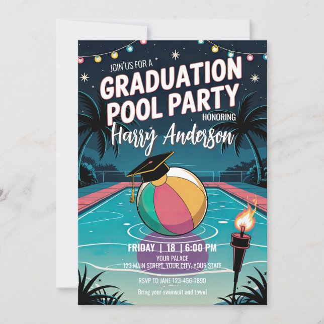 DIY Night Pool Graduation Party Twinkling Lights Einladung (Vorderseite)