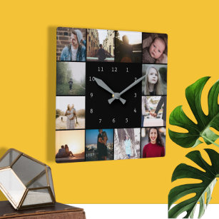 DIY Personalisiert 12 Vorlage für die FotoCollage Quadratische Wanduhr