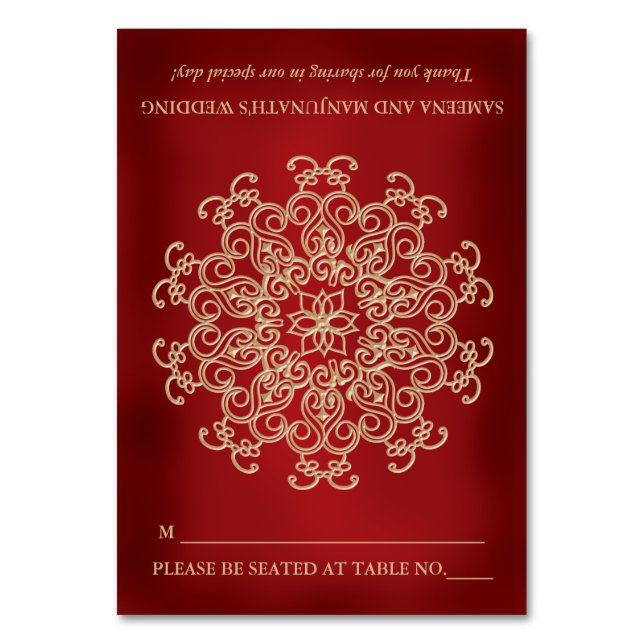 DIY Red Gold Indischer Zelt Style Sitzplatz Tischnummer (Vorderseite)