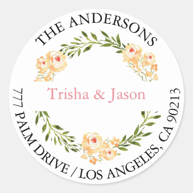 DIY-Rücksendeadresse, W/C-Pfirsichfarben, Schwarz/ Runder Aufkleber (Vorderseite)