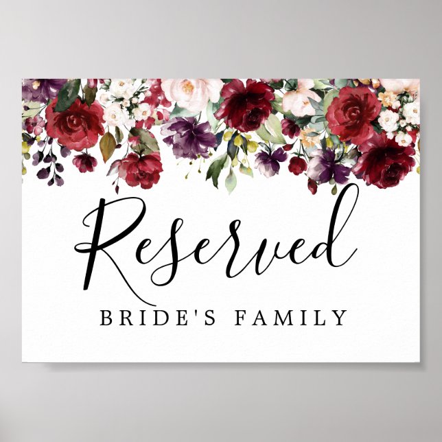DIY Rustic Red Floral Wedding Reserviert Zeichen Poster (Vorne)