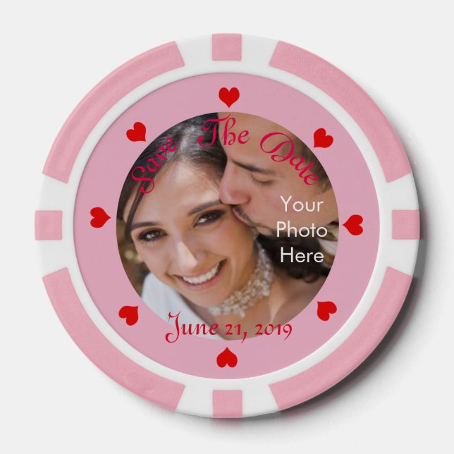 DIY ~ SAVE THE DATE Hochzeit Poker Chips Red Heart (Vorderseite)