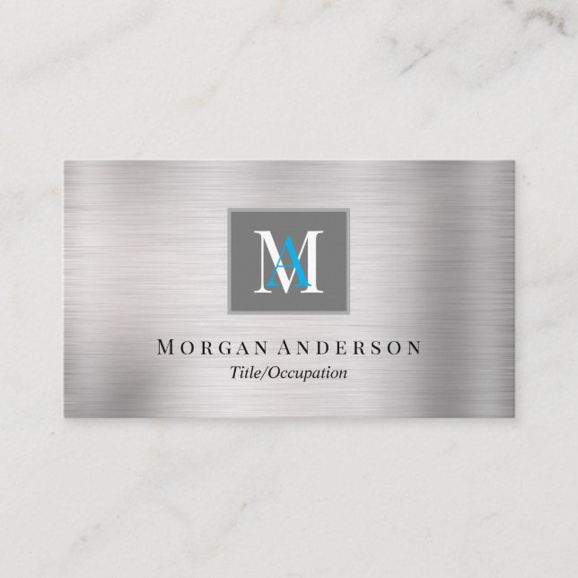 DIY White/Blue Monogram Name, Ocean Blue & Silver Visitenkarte (Vorderseite)