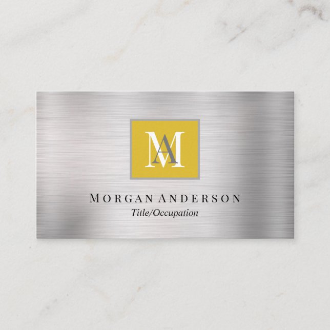 DIY White/Gray Monogram Name, Gold & Silver Visitenkarte (Vorderseite)