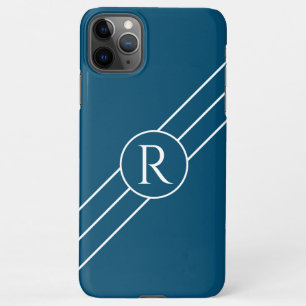 DIY White Monogram Circle Diagonal Lines OceanBlue iPhone 11Pro Max Hülle